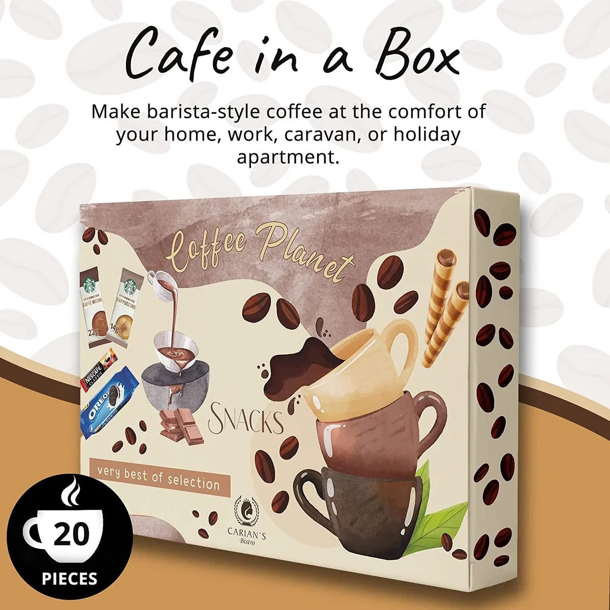 Premium Instant Coffee Hamper Box - Cappucino, Mocha, Caramel & Vanilla Latte - Met Heerlijke Godiva Caramel Chocolade Cadeau Idee Voor Koffieliefhebbers (Koffie & Koekjes)