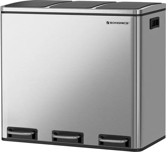 Prullenbak - 54 liters Vuilnisbak voor de Keuken - Afvalbak - Afvalscheidingssysteem - met 3 Binnenemmers van Kunststof - 54 liters (3 x 18 L) - Pedaalemmer - van Vingerafdrukvrij - zilver zwart