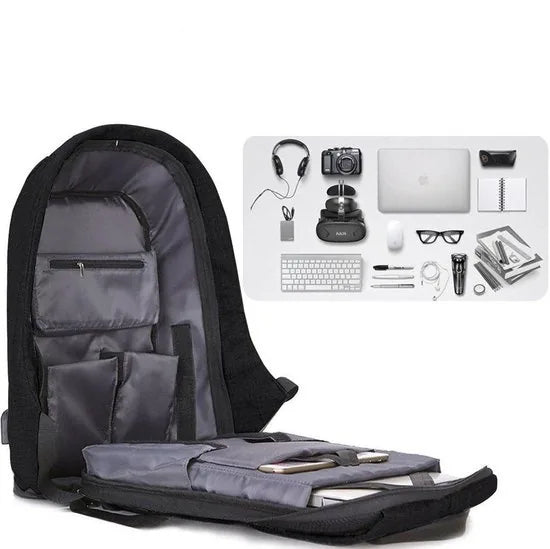 Rugzak | Anti Diefstal | Inclusief USB aansluiting | Spat Waterdicht | Schooltas | Kleur Grijs