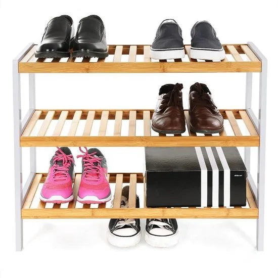 Schoenenrek 12 Paar Schoenen Opbergen - 3 Etages - Schoenenplank Opbergsysteem Organizer - Stevig Rek Bamboe Hout