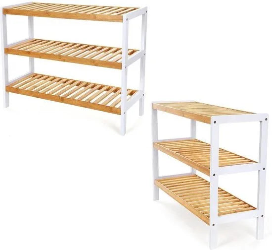 Schoenenrek 12 Paar Schoenen Opbergen - 3 Etages - Schoenenplank Opbergsysteem Organizer - Stevig Rek Bamboe Hout