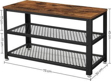 Schoenenrek in Hout en Metaal met Vintage Look - 73x30x45cm - Zwart / Bruin