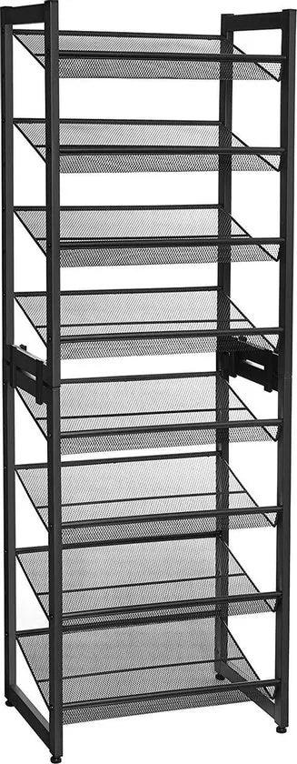 Schoenenrek, met 8 niveaus, set van 2 stapelbare 4-traps schoenenorganizers, opslag voor schoenen, roosterplanken, voor 16 tot 24 paar schoenen, 45 x 30,5 x 130 cm, zwart LMR007B01