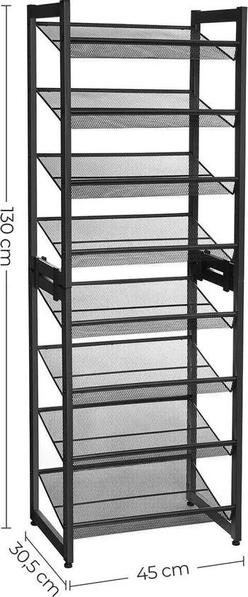 Schoenenrek, met 8 niveaus, set van 2 stapelbare 4-traps schoenenorganizers, opslag voor schoenen, roosterplanken, voor 16 tot 24 paar schoenen, 45 x 30,5 x 130 cm, zwart LMR007B01