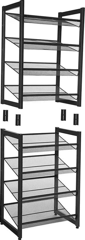 Schoenenrek, met 8 niveaus, set van 2 stapelbare 4-traps schoenenorganizers, opslag voor schoenen, roosterplanken, voor 16 tot 24 paar schoenen, 45 x 30,5 x 130 cm, zwart LMR007B01