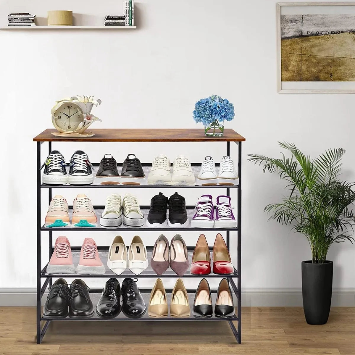 Schoenenrek – Schoenenkast – Voor 15-20 paar schoenen - Schoenenbank - Opbergrek – Halbank – 4 niveaus – Woonkamer, slaapkamer & hal