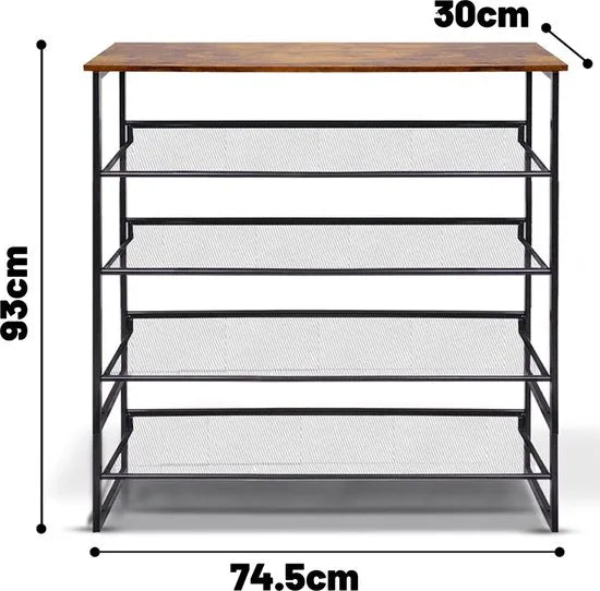 Schoenenrek – Schoenenkast – Voor 15-20 paar schoenen - Schoenenbank - Opbergrek – Halbank – 4 niveaus – Woonkamer, slaapkamer & hal