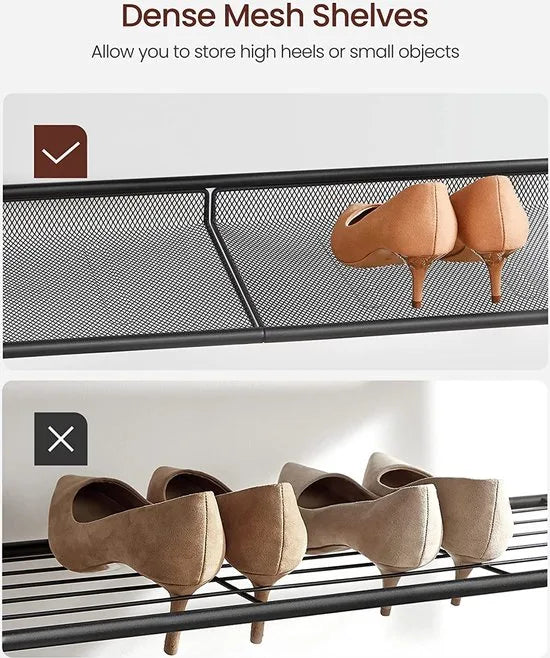 Schoenenrek, schoenenrek met 5 niveaus en royaal oppervlak voor tassen, voor de entree, hal, metaal, industrieel design, vintage bruin-zwart