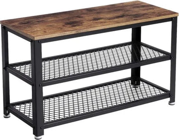 Schoenenrek | Vintage | Hout | Metaal | Stevig | Meubilair | Industrieel | 73x30x45cm | Bruin | Zwart
