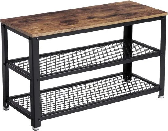 Schoenenrek | Vintage | Hout | Metaal | Stevig | Meubilair | Industrieel | 73x30x45cm | Bruin | Zwart