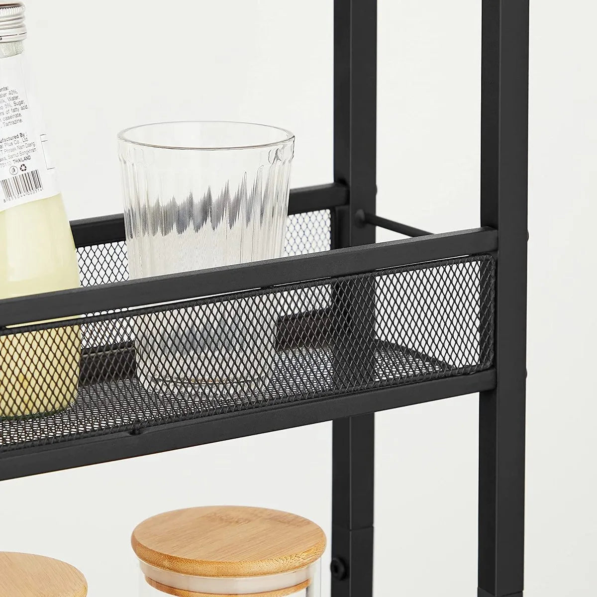 serveerwagen, keukenplank op wielen, smal, keukentrolley, trolley op wielen, 360° draaibare wielen, metalen frame, voor keuken, woonkamer, thuiskantoor, vintage bruin-zwart LRC032B01