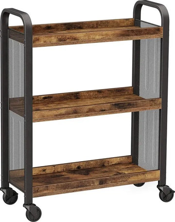 serveerwagen, ruimtebesparende keukentrolley met universele wielen, keukenplank met verstelbare poten, stabiel metalen frame, 66 x 26 x 85 cm, industrieel design, vintage, donkerbruin LRC66BX