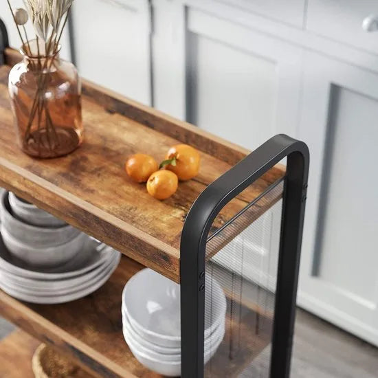 serveerwagen, ruimtebesparende keukentrolley met universele wielen, keukenplank met verstelbare poten, stabiel metalen frame, 66 x 26 x 85 cm, industrieel design, vintage, donkerbruin LRC66BX