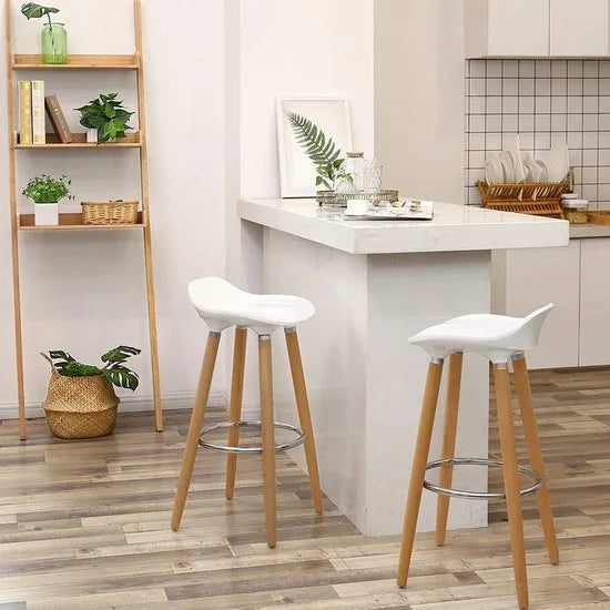 set van 2 barkruk zithoogte 73 cm counter kruk poten van beuken zitschaal van kunststof wit LJB20W