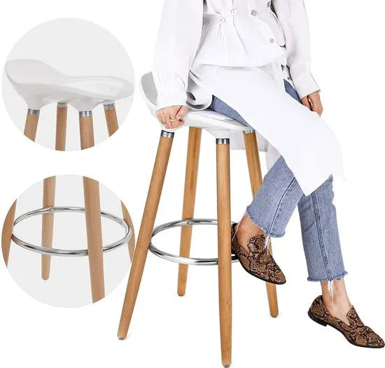 set van 2 barkruk zithoogte 73 cm counter kruk poten van beuken zitschaal van kunststof wit LJB20W
