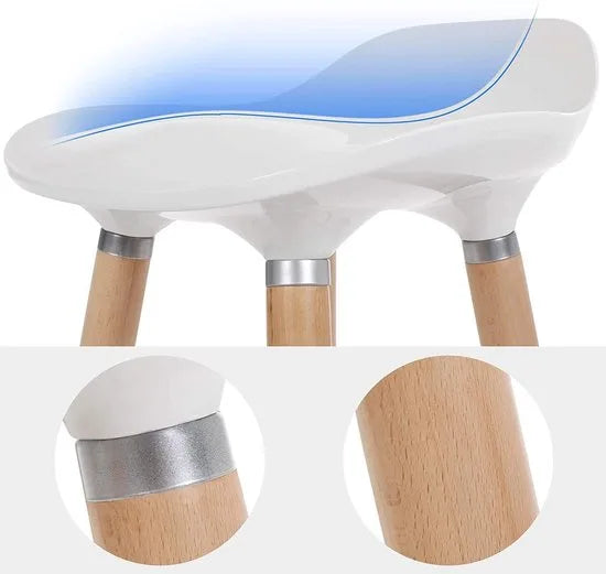 set van 2 barkruk zithoogte 73 cm counter kruk poten van beuken zitschaal van kunststof wit LJB20W