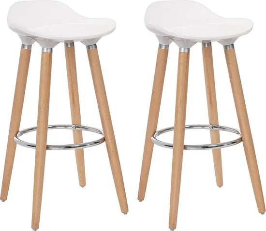 set van 2 barkruk zithoogte 73 cm counter kruk poten van beuken zitschaal van kunststof wit LJB20W