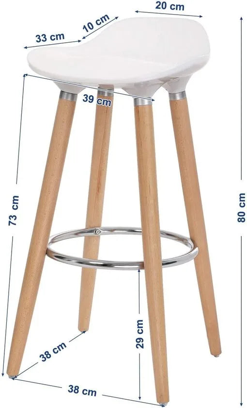 set van 2 barkruk zithoogte 73 cm counter kruk poten van beuken zitschaal van kunststof wit LJB20W