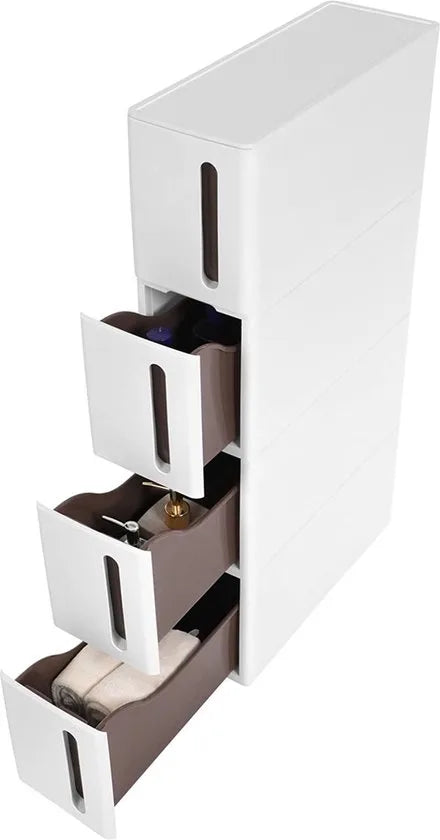 Smalle Opbergkast - 2 Korven en 2 Open Vakken - 17 cm breed - 106,5 cm hoog - Wit