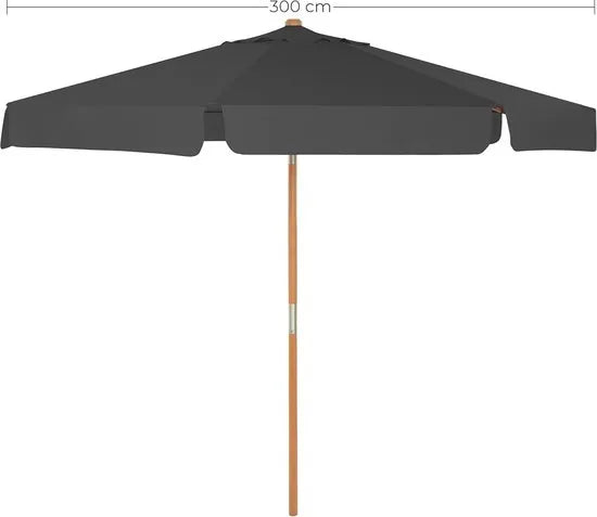 SONGMICS Balkonparasol, 200 x 125 cm, rechthoekige balkonparasol, bescherming tegen de zon tot UPF 50+, parasolstok, houten parasol baleinen, buigbaar, zonder standaard, tuin, buiten, grijs GPU26GY