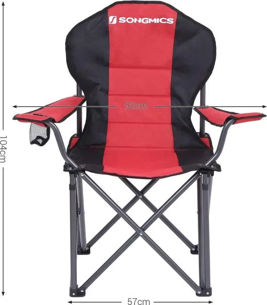 SONGMICS Campingstoel, inklapbaar, klapstoel, comfortabele met schuim beklede zitting, met flessenhouder, hoog belastbaar, max. belastbaarheid 250 kg, outdoor stoel, rood GCB06BK – Model 1