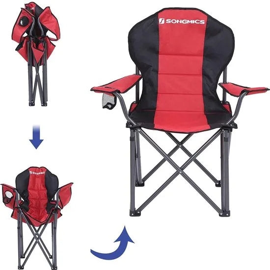 SONGMICS Campingstoel, inklapbaar, klapstoel, comfortabele met schuim beklede zitting, met flessenhouder, hoog belastbaar, max. belastbaarheid 250 kg, outdoor stoel, rood GCB06BK