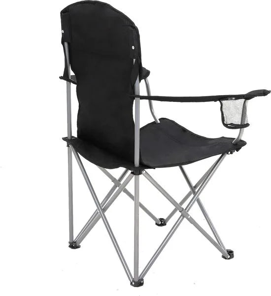 SONGMICS Campingstoel, set van 2, inklapbaar, comfortabel, klapstoel met robuust frame, belastbaar tot 150 kg, met flessenhouder, outdoor stoel, zwart GCB08BK, XL