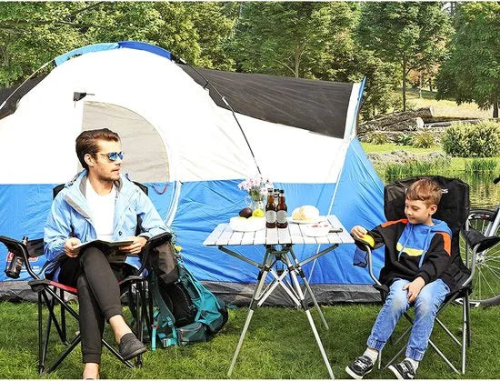 SONGMICS Campingstoel, set van 2, inklapbaar, comfortabel, klapstoel met robuust frame, belastbaar tot 150 kg, met flessenhouder, outdoor stoel, zwart GCB08BK, XL