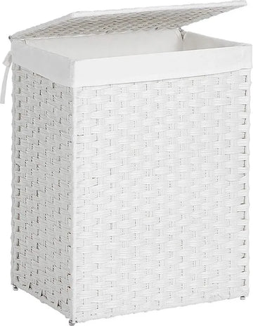 Songmics Handgeweven Rotan Wasmand - 90L - Wit
