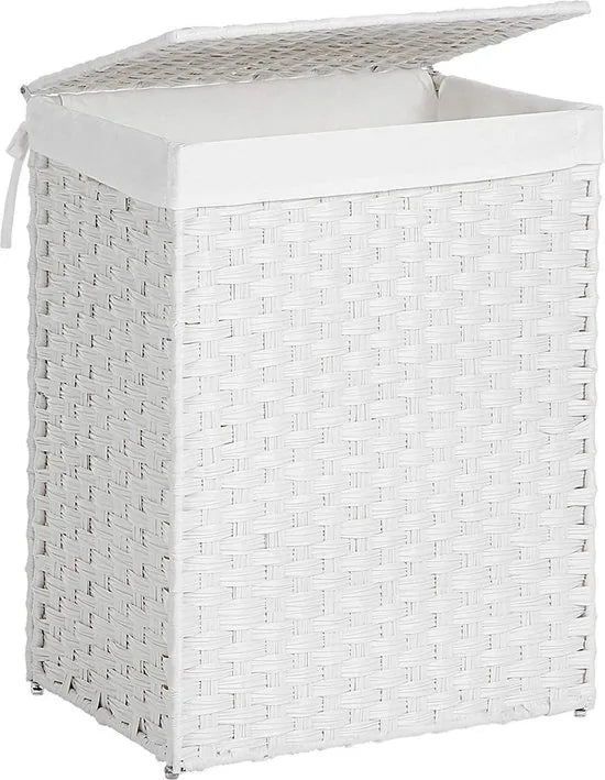 Songmics Handgeweven Rotan Wasmand - 90L - Wit
