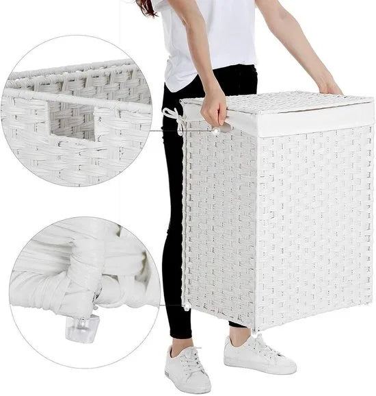 Songmics Handgeweven Rotan Wasmand - 90L - Wit
