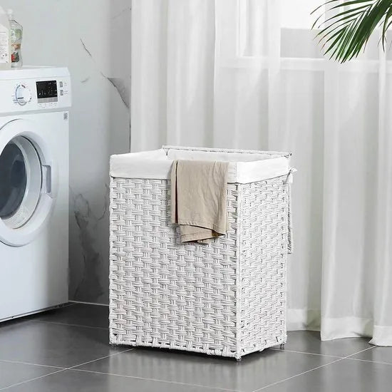 Songmics Handgeweven Rotan Wasmand - 90L - Wit
