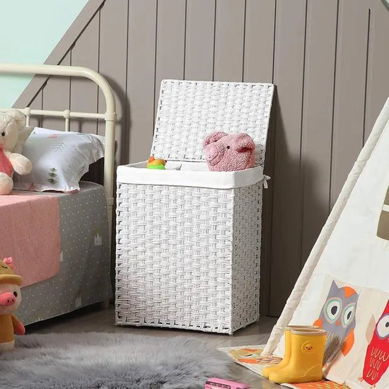 Songmics Handgeweven Rotan Wasmand - 90L - Wit