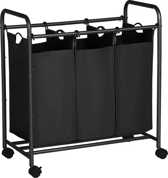 SONGMICS Home Wasmand met 3 afneembare stoffen zakken, stevige wasserette , 3 x 44 liter, zwart LSF003B