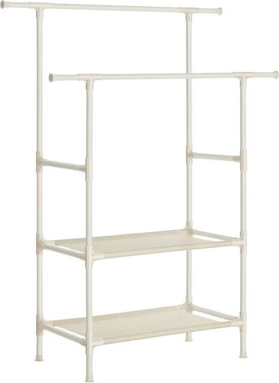 SONGMICS kledingstandaard met 2 kledingroedes en 2 planken| Kapstok van metaal, belastbaar tot 80 kg, eenvoudige montage, wit RDR02WT