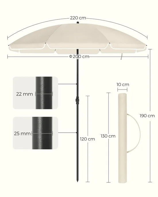 SONGMICS - Parasol - Parasol met UPF 50+ Zonbescherming - Kantelbaar - Hoogte Verstelbaar - Draagtas
