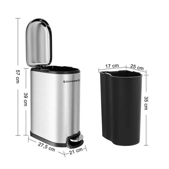 Songmics RVS Pedaalemmer - 10 liter - Elipsvormig