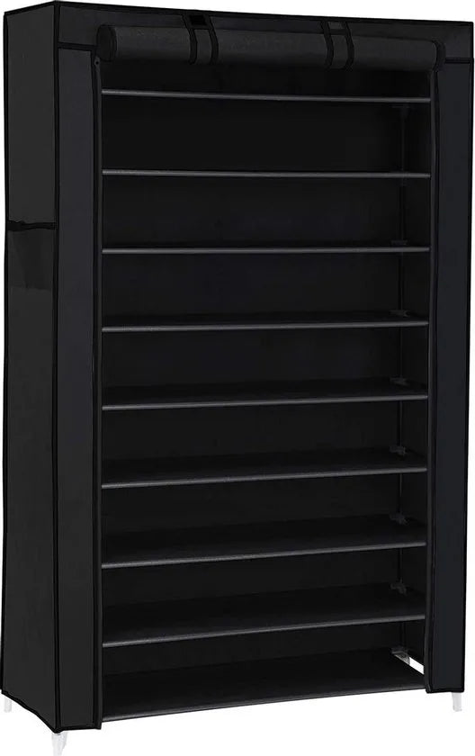 SONGMICS schoenenrek met 10 niveaus, met stofdichte hoes, schoenenkast, schoenenrek, schoenenopberger, voor maximaal 40 paar schoenen, voor woonkamer, gang, 88 x 28 x 160 cm, zwart RXJ36HV1