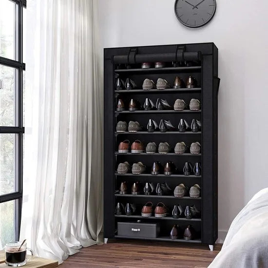 SONGMICS schoenenrek met 10 niveaus, met stofdichte hoes, schoenenkast, schoenenrek, schoenenopberger, voor maximaal 40 paar schoenen, voor woonkamer, gang, 88 x 28 x 160 cm, zwart RXJ36HV1