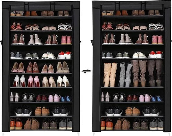SONGMICS schoenenrek met 10 niveaus, met stofdichte hoes, schoenenkast, schoenenrek, schoenenopberger, voor maximaal 40 paar schoenen, voor woonkamer, gang, 88 x 28 x 160 cm, zwart RXJ36HV1