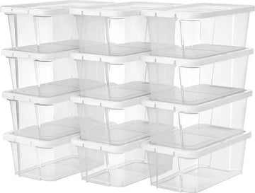Songmics Set van 12 Schoenendozen Opbergdozen voor Schoenen Schoenendoos Transparant met Deksel Plastic voor Schoenen tot Maat 41 LSP12WT