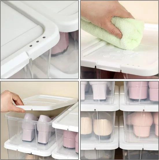 Songmics Set van 12 Schoenendozen Opbergdozen voor Schoenen Schoenendoos Transparant met Deksel Plastic voor Schoenen tot Maat 41 LSP12WT