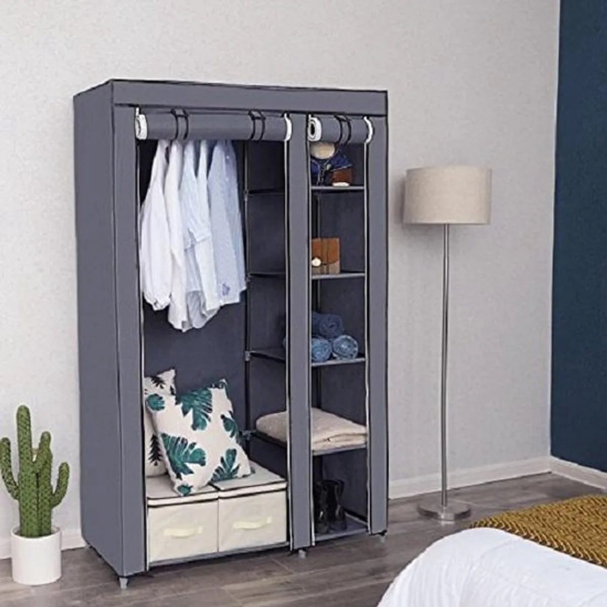 Songmics - Stoffen Kledingkast - Opvouwbare Garderobe kast - Stoffen Hangkast & Legkast - Kledingkast Opvouwbaar - Afm. 175 x 110 x 45 cm