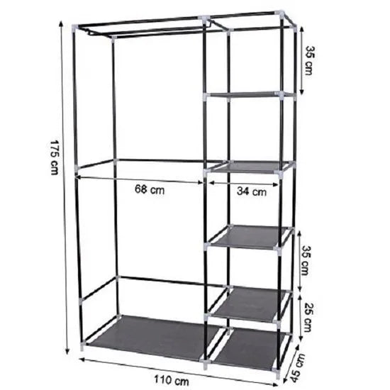 Songmics - Stoffen Kledingkast - Opvouwbare Garderobe kast - Stoffen Hangkast & Legkast - Kledingkast Opvouwbaar - Afm. 175 x 110 x 45 cm