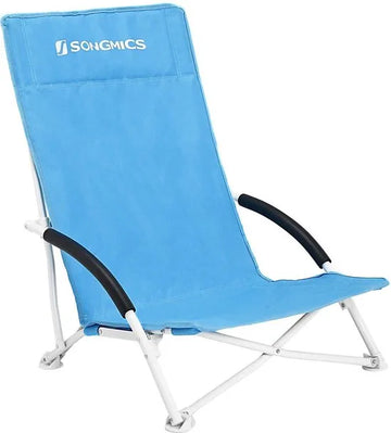 SONGMICS Strandstoel met hoge rugleuning, draagbare klapstoel, inklapbare campingstoel, opvouwbaar, licht, comfortabel en zeer belastbaar, outdoorstoel met draagtas, lichtblauw