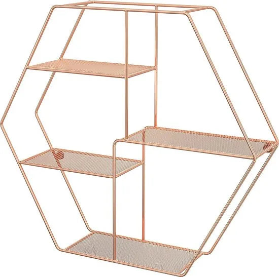 SONGMICS wandrek van metaal, rond zwevend rek met 3 rasterplanken, met 2 schroeven, 55 x 12 cm (Ø x B), voor woonkamer en hal, industriële vormgeving, rosé goud