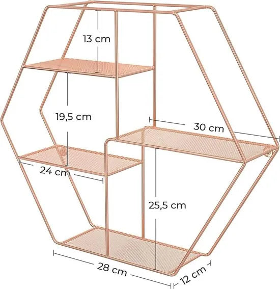 SONGMICS wandrek van metaal, rond zwevend rek met 3 rasterplanken, met 2 schroeven, 55 x 12 cm (Ø x B), voor woonkamer en hal, industriële vormgeving, rosé goud
