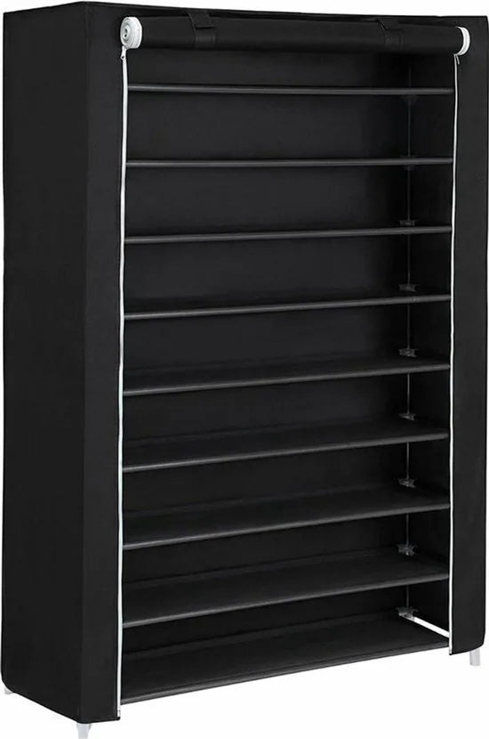 Songmics XXXL Schoenenkast met 10 Niveaus – Schoenenrek voor 54 Paar Schoenen – Afsluitbare Schoenenrek – Zeer Stevig met Deurgordijn – Ruimtebesparende Schoenenbank – Schoenenopberger – Stoffen Schoenenrek – 100x162x28cm – Zwart