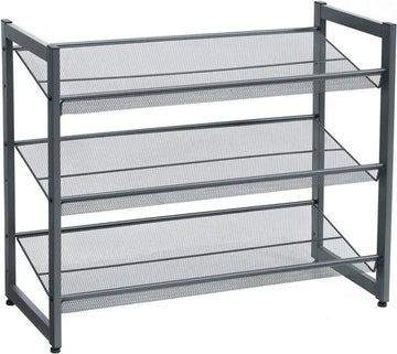 Stapelbaar schoenenrek - 3 laags schoenenorganizer - Metalen schoenenplank met verstelbare platte of schuine planken - Beschermrails - 30.5 x 74 x 61.5 cm - Biedt plaats aan 9 - 12 paar - Grijs