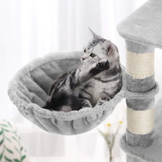 Stevige krabpaal met kattenbak, met sisal omwikkelde krabpunten, mand en grot, klimboom voor katten 164 cm hoog, lichtgrijs PCT99W